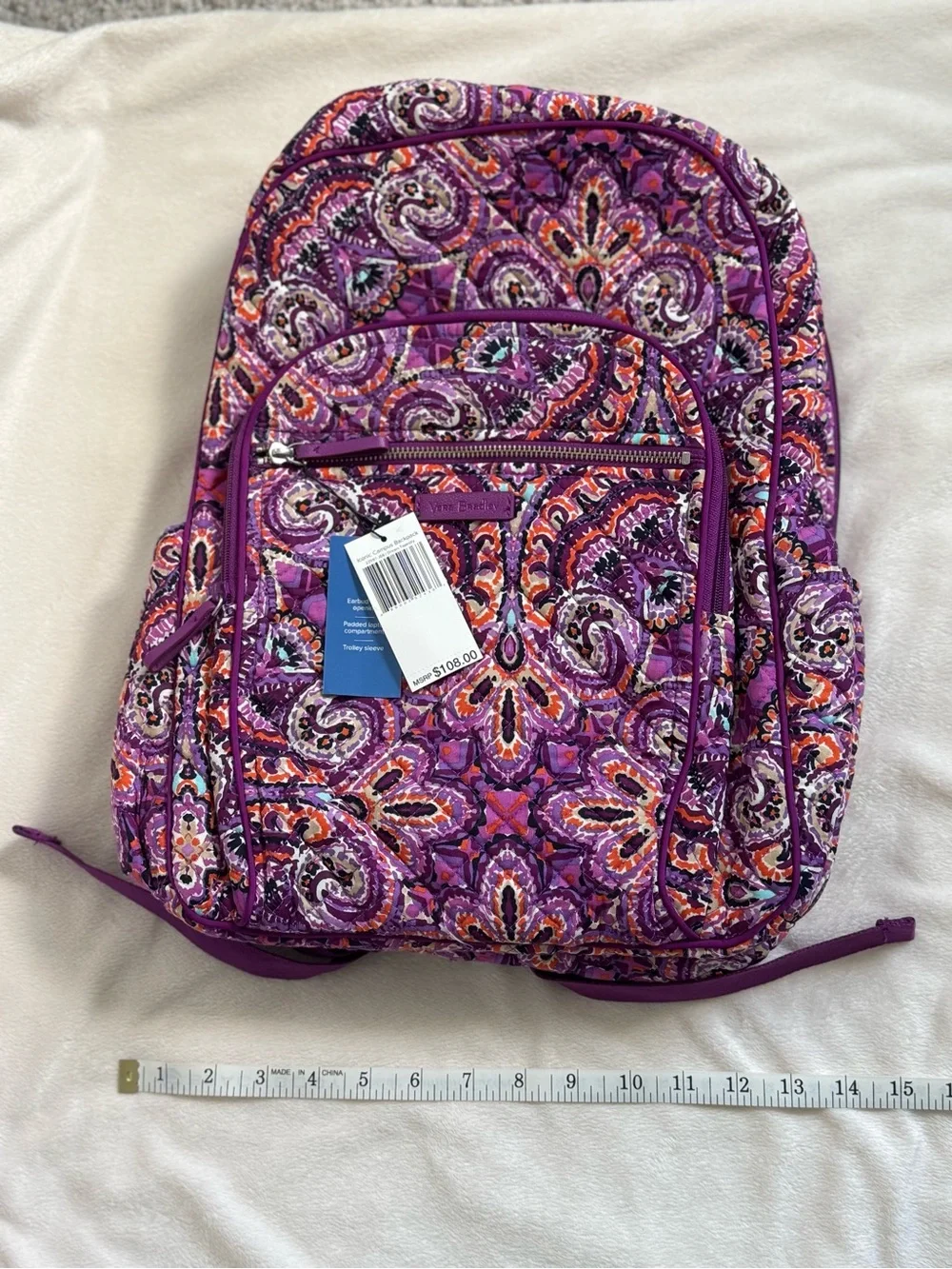 Vera Bradley Iconic Campus Backpack – Purple Paisley Floral